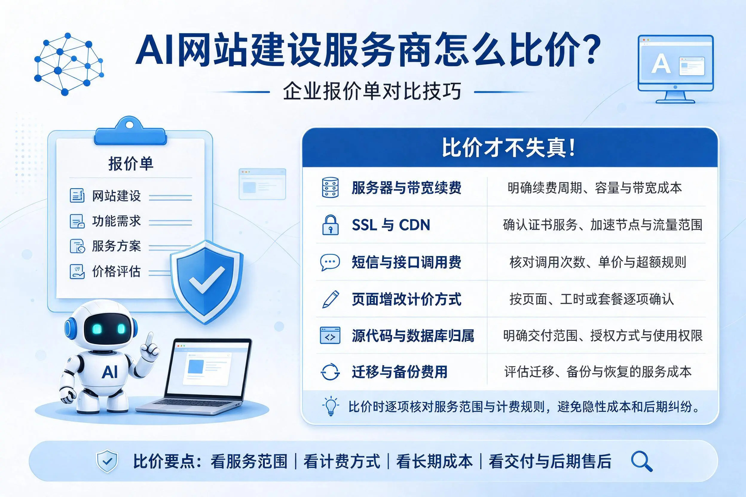 AI网站建设服务商怎么比价?深圳企业报价单对比技巧