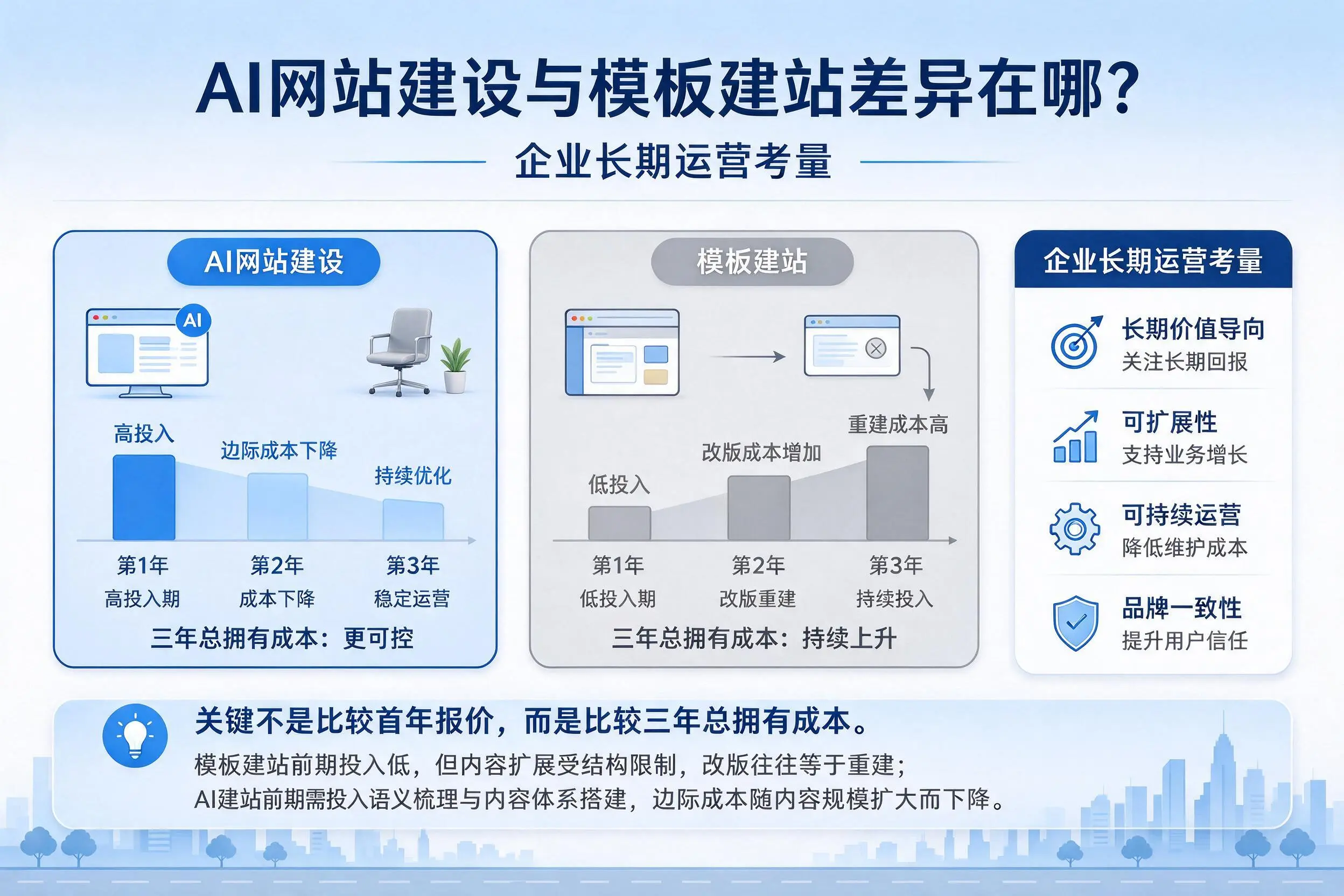 AI网站建设与模板建站差异在哪?深圳企业长期运营考量